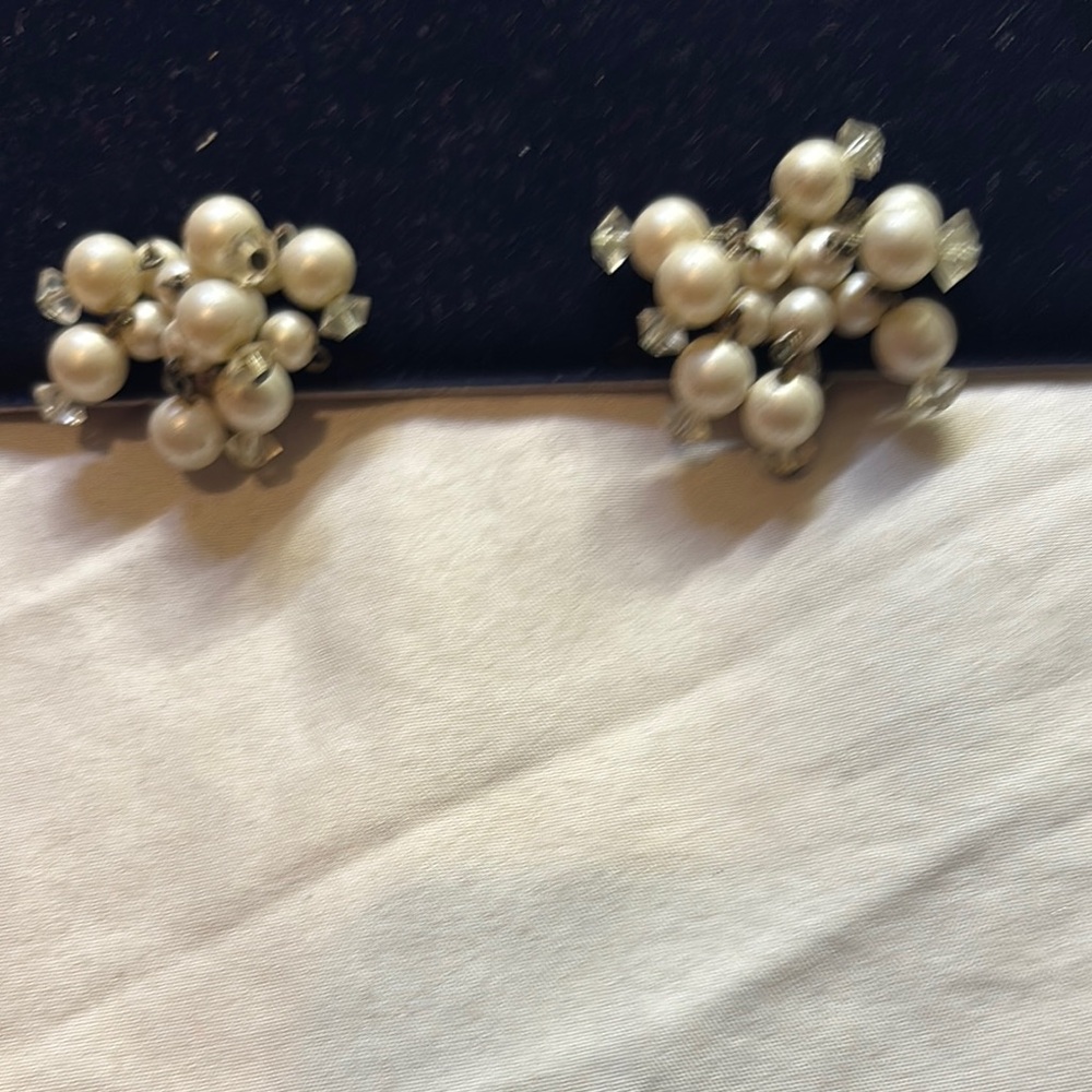 White Pearl Cluster Earrings with Floral Design